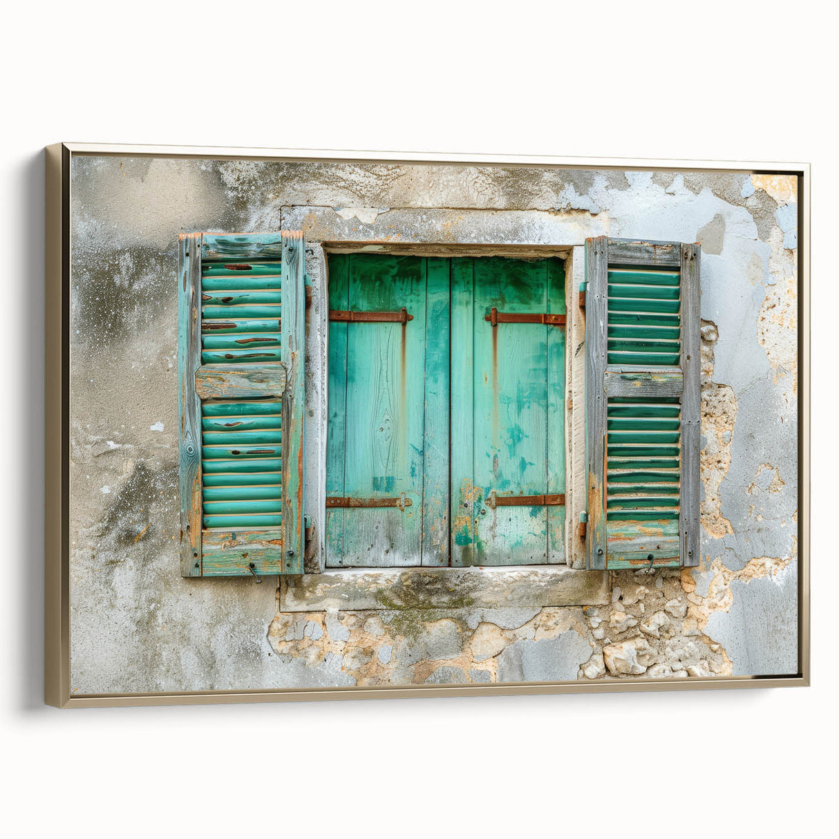 Framed canvas featuring a vintage poster of a colorful landscape painting, ideal for decorating a living room.