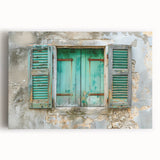 Black and white photograph of a detailed architectural window design on a large stretched canvas.