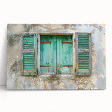 Large black and white photo of an architectural window design on stretched canvas.