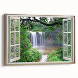 Framed canvas featuring a vintage poster of a black and colorful landscape painting, ideal for living room decor.