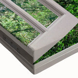 Black and white photo of an architectural window design on stretched canvas, suitable for bedroom wall art.