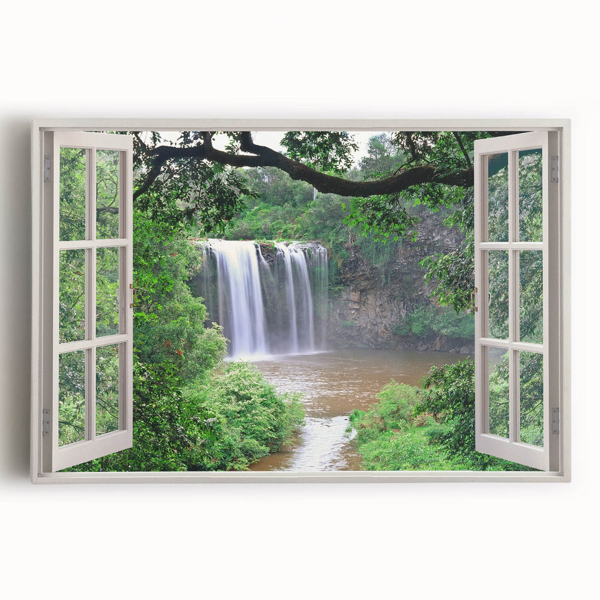Black and white large art print of architectural windows on stretched canvas, suited for kitchen wall art.