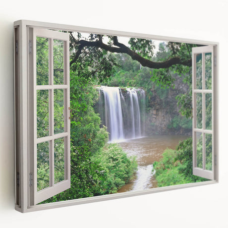 Architectural window design on large stretched canvas, featuring grayscale tones, ideal for kitchen wall art.