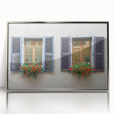 Art deco poster featuring a geometric window design in silver and gray tones, acrylic print framed.