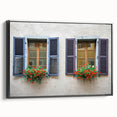 Black and white framed canvas featuring a vintage poster art style landscape, ideal for bedroom wall art.