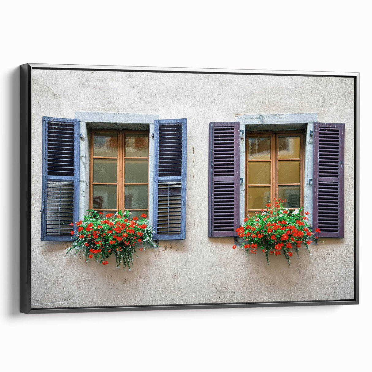 Black and white framed canvas featuring a vintage poster art style landscape, ideal for bedroom wall art.