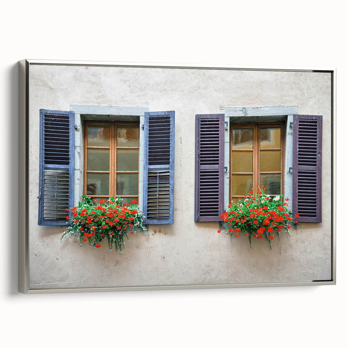Vintage poster art of a colorful architectural window design in black frame, ideal for living room decor.