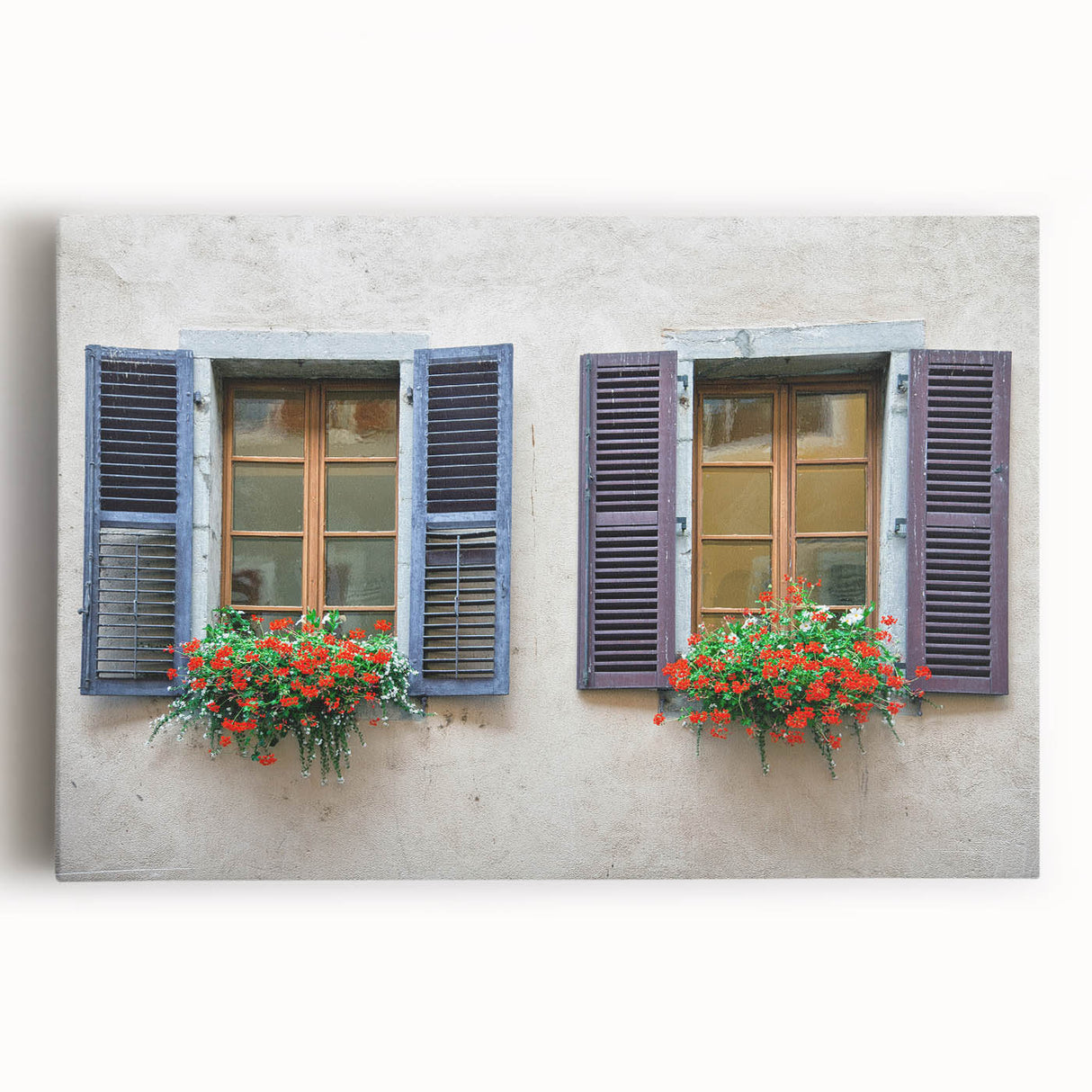 Black and white photo of intricate window architecture on stretched canvas, suitable for kitchen wall art.