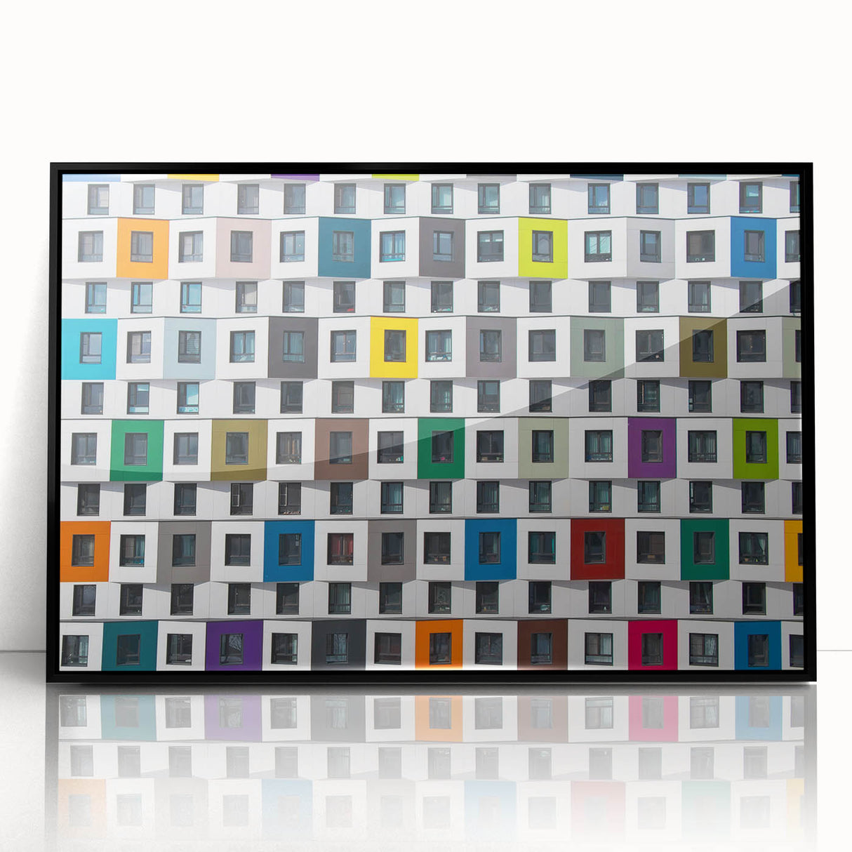 Large abstract wall art featuring geometric patterns in black and white, framed in acrylic.