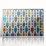 Mid-century modernist style large art print depicting minimalist architectural windows, framed in white acrylic.