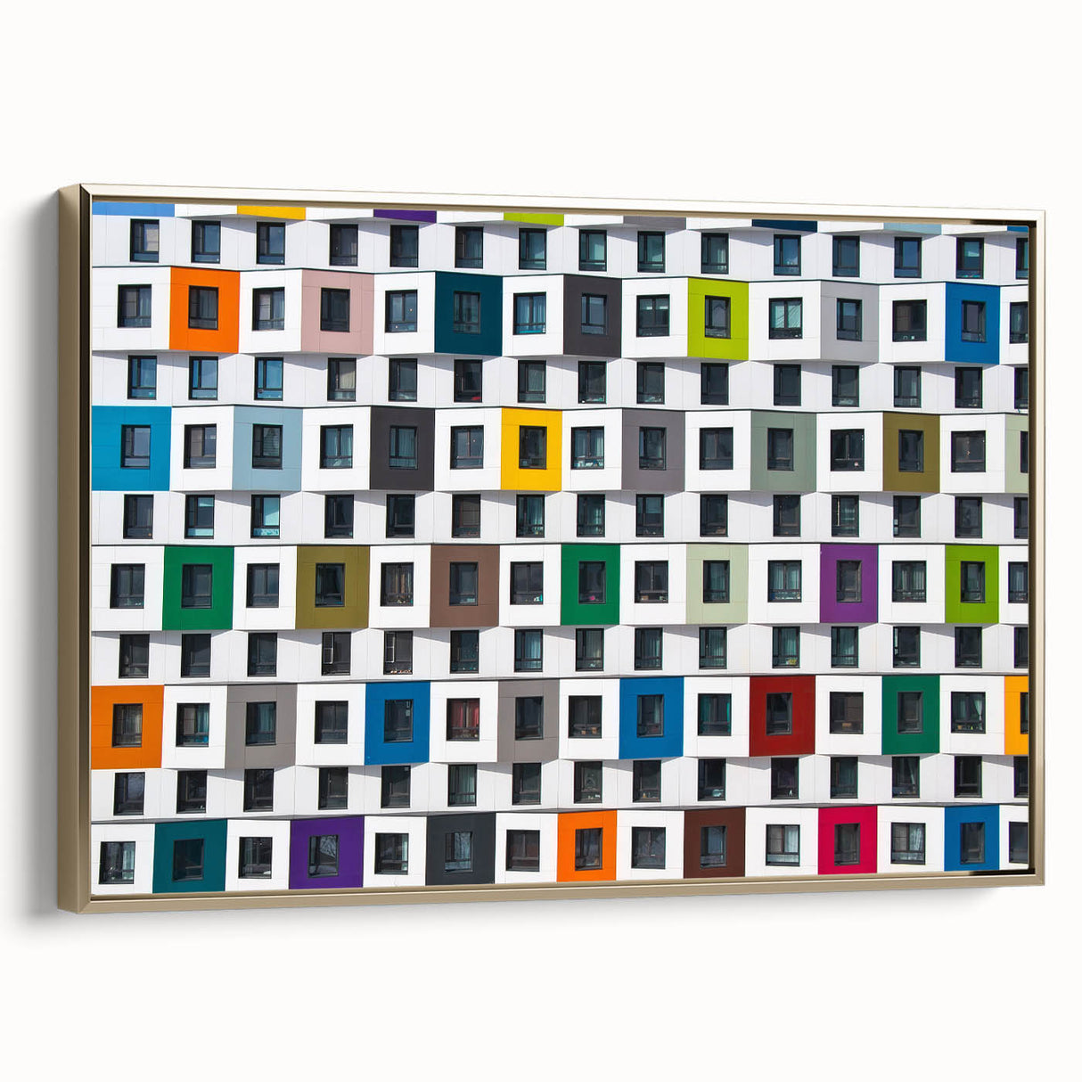 Framed canvas featuring a vintage landscape painting with colorful art elements and black accents.