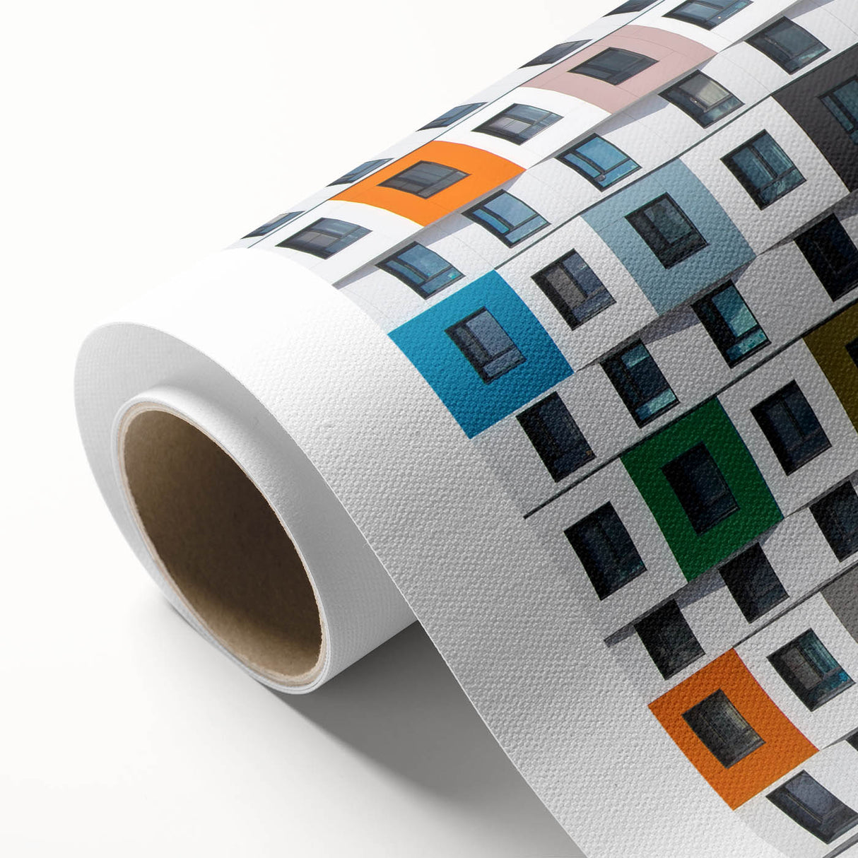 Art Deco poster featuring geometric patterns and metallic colors on rolled canvas.