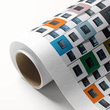 Art Deco poster featuring geometric patterns and metallic colors on rolled canvas.