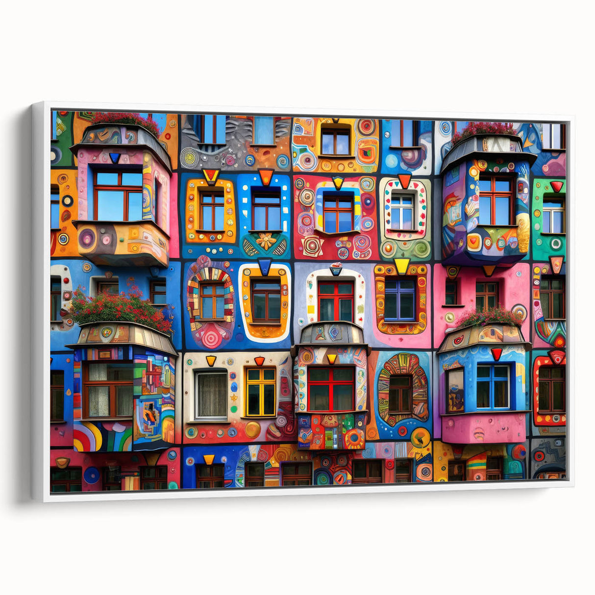 Framed canvas featuring a black and white vintage poster of architectural windows, ideal for bedroom wall art.