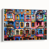 Framed canvas featuring a black and white vintage poster of architectural windows, ideal for bedroom wall art.