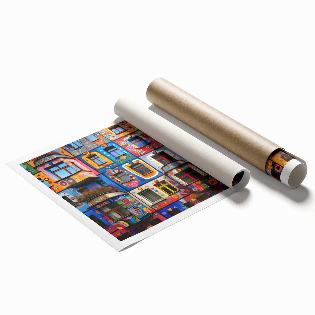 Extra large rolled print featuring a floral art design on a window architecture backdrop, ideal for classy bathroom wall art.