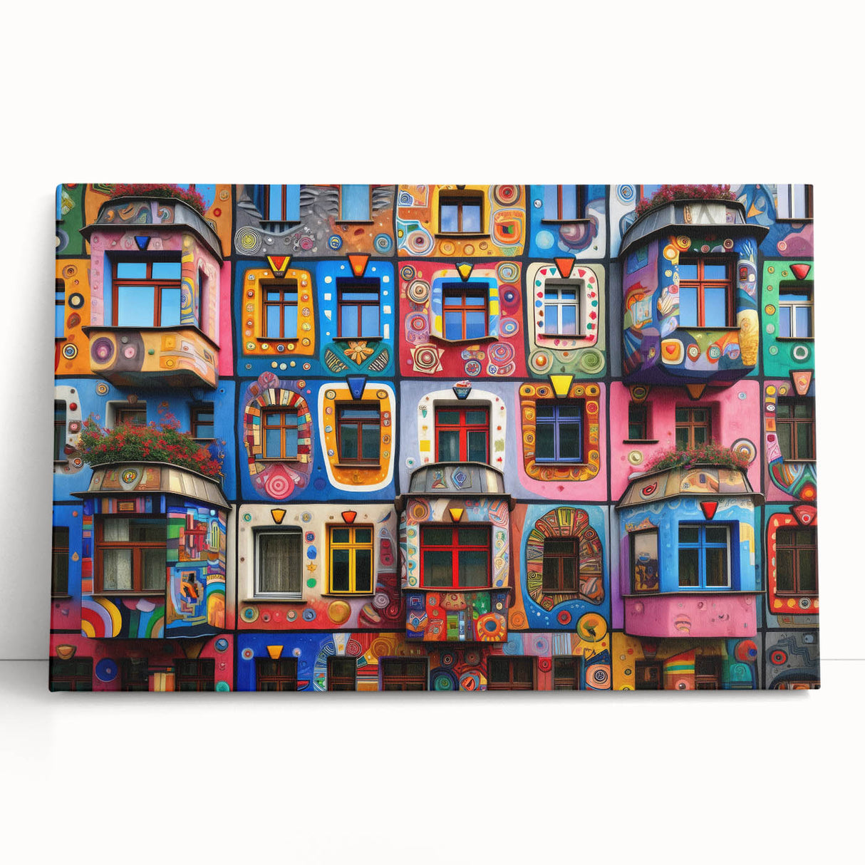 Black and white photo of a large window design on stretched canvas, ideal for kitchen wall art.
