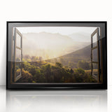 Large abstract wall art featuring geometric shapes in muted gray and blue tones, framed in black acrylic.