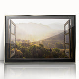 Art deco poster featuring a geometric window design in silver and gray tones on framed acrylic.