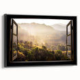 Black and white vintage poster art of a landscape, framed canvas, ideal for bedroom wall decor.