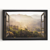 Black and white photograph of architectural windows on stretched canvas, ideal for kitchen wall art.