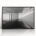 Large abstract wall art featuring geometric shapes in black and white, framed in acrylic.