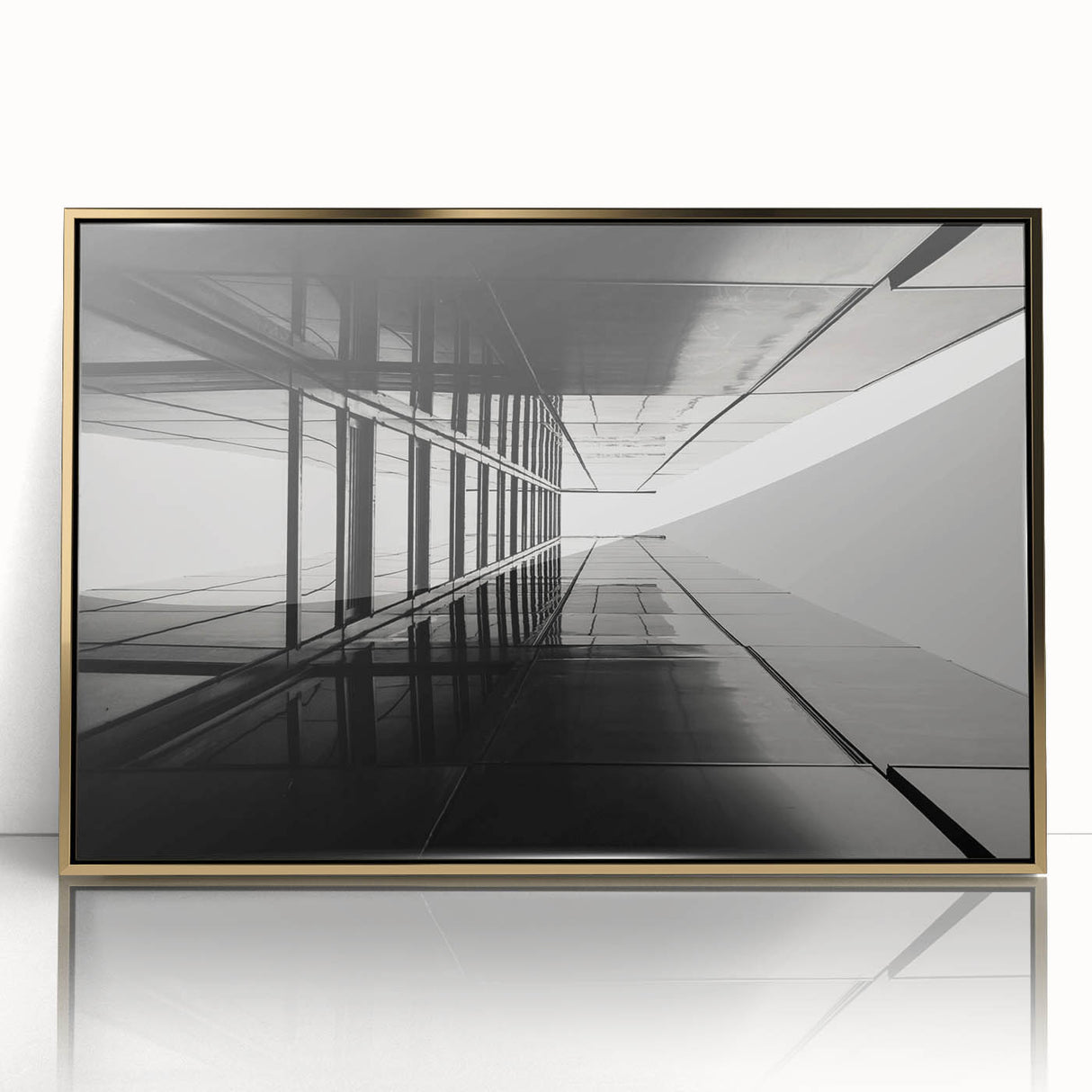 Mid-century modernist art featuring geometric shapes in gold and black on acrylic, ideal for nursery wall decor.