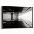 Black and white framed canvas featuring a vintage poster art of architectural windows, ideal for bedroom wall decor.