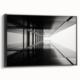 Black and white framed canvas featuring a vintage poster art of architectural windows, ideal for bedroom wall decor.