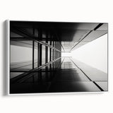 Framed canvas depicting a vintage poster-style landscape with muted black and gray tones, ideal for bedroom wall art.