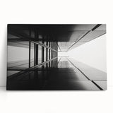 Black and white photo of architectural windows on stretched canvas, ideal for kitchen wall art or bedroom ambiance.