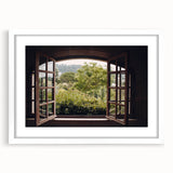 Extra large textured abstract art print with a complex pattern in neutral tones, framed in white.