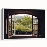 Framed canvas wall art featuring a black and white vintage poster of landscape architecture, ideal for bedroom decor.
