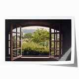Extra large rolled print featuring a floral art design on a window frame.