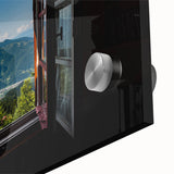 Mid-century modernist large abstract wall art on acrylic glass, featuring geometric shapes in earth tones.