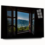 Large abstract wall art on acrylic glass depicting geometric patterns in monochrome shades.