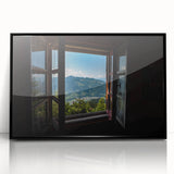 Large abstract wall art featuring geometric shapes in black and white, framed in acrylic.