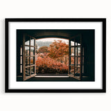 Extra large abstract art print featuring colorful, textured patterns on a black framed canvas.