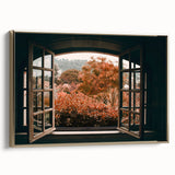 Landscape art painting featuring a vintage window design on a framed canvas.
