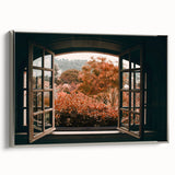 Vintage poster art depicting architecture and windows in muted black and gray, framed canvas, ideal for living room decor.