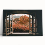 Black and white photograph of a large, intricate window design on stretched canvas.