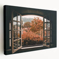 Large stretched canvas featuring a detailed architecture window design in muted tones, suitable for kitchen wall decor.