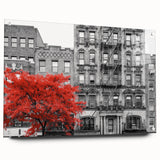 Large abstract wall art on acrylic glass featuring geometric window designs in neutral tones.