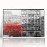 Mid-century modernist large art print of an architectural window design in white, framed acrylic.