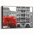 Black and white wall art on framed canvas featuring a vintage poster style landscape painting, ideal for bedroom decor.