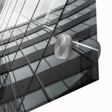 Large abstract wall art on acrylic glass featuring mid-century modernist design in muted earth tones.