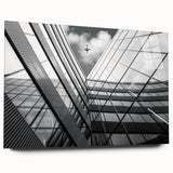 Large abstract wall art on acrylic glass showcasing swirling gray and white patterns.