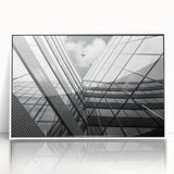 Large acrylic print of an abstract architecture design in muted gray, ideal for modern nursery wall decor.