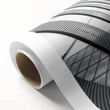 Art Deco poster depicting abstract architecture in muted gray and blue tones on rolled canvas, ideal for nursery wall art.