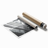 Abstract architectural design in muted gray tones on a rolled canvas, suitable for classy bathroom wall art.
